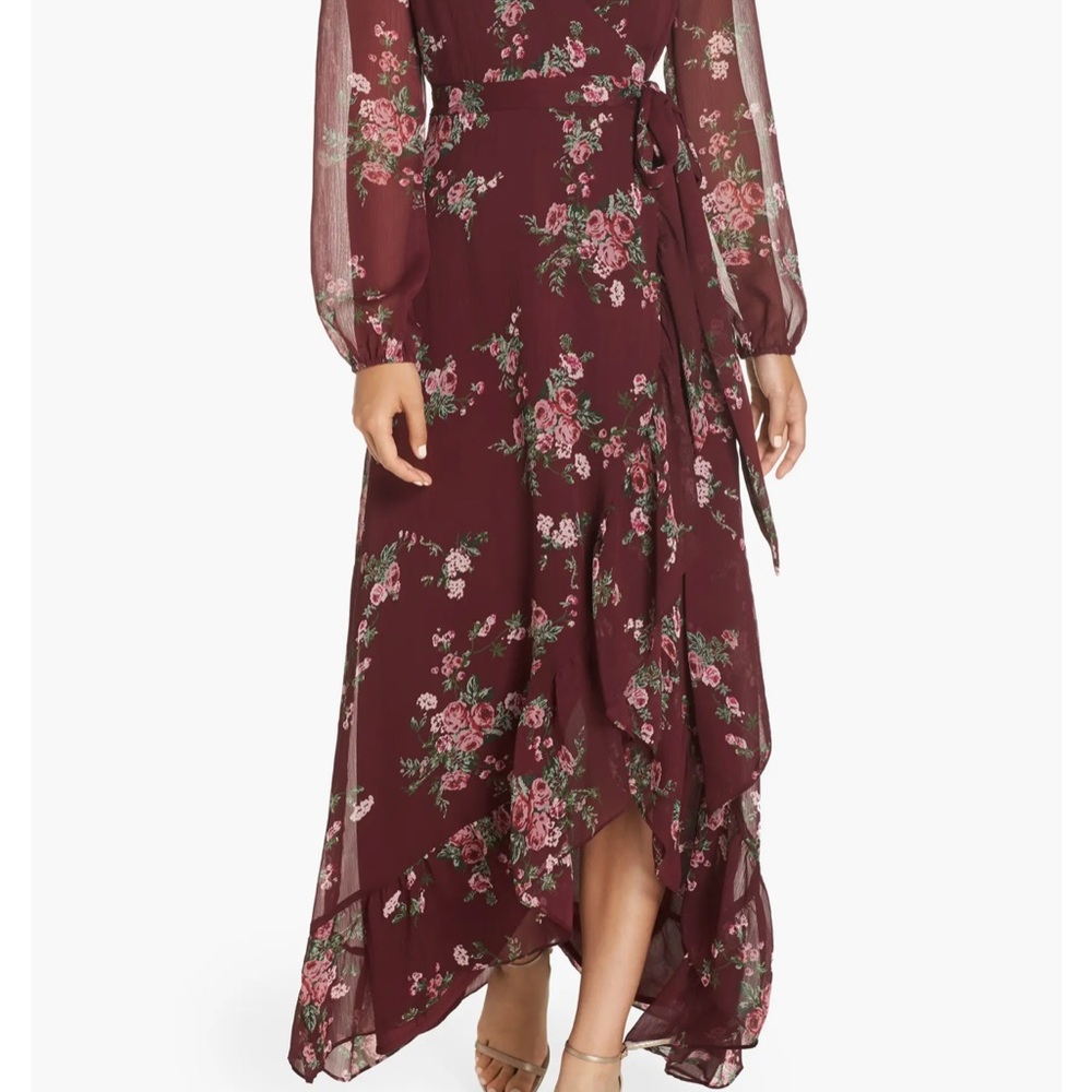 Wayf Burgundy Floral High Low Dress